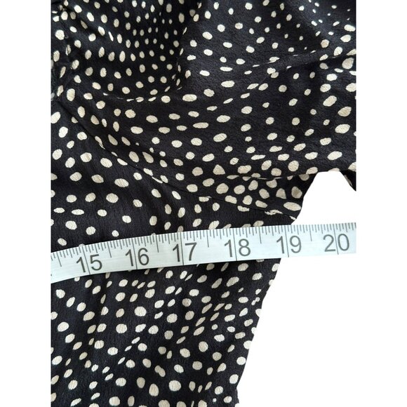 Black & White Polka Dot Long Sleeve Midi Peasant Dress Square Neck Ruched Size L - Picture 6 of 14